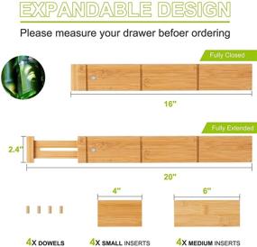 img 2 attached to Bamboo Drawer Dividers with 8 Inserts - Adjustable & Expandable Organizers for Clothes, Kitchen Utensils, Office, Silverware, Dressers, and Bathroom - 4 Pack