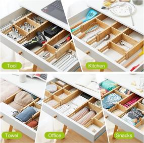 img 3 attached to Bamboo Drawer Dividers with 8 Inserts - Adjustable & Expandable Organizers for Clothes, Kitchen Utensils, Office, Silverware, Dressers, and Bathroom - 4 Pack