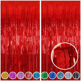 img 4 attached to 🎉 Melsan 2-Pack Tinsel Foil Fringe Curtains: 3.2ft x 8.2ft, Sparkling Red Backdrop for Party Photo Background Decoration