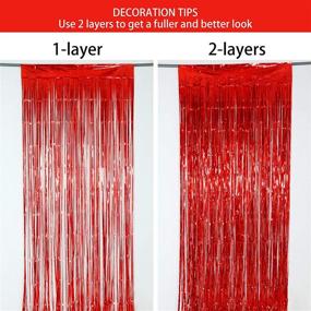 img 1 attached to 🎉 Melsan 2-Pack Tinsel Foil Fringe Curtains: 3.2ft x 8.2ft, Sparkling Red Backdrop for Party Photo Background Decoration