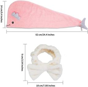 img 3 attached to 🌸 2-пакет Пиклохас Микрофибровая волосатая полотенце для женщин с пуговицей - Суперпоглощающий быстрый сушащийся тюрбан для волос - Милый дизайн с животными - Включает в себя бонусные обручи с бантом