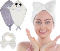 🌸 2-pack piklohas microfiber hair towel wrap for women with button - super absorbent quick dry hair turban - cute animal design - includes bonus bow headbands logo