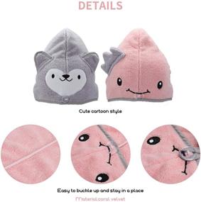 img 1 attached to 🌸 2-Pack Piklohas Microfiber Hair Towel Wrap for Women with Button - Super Absorbent Quick Dry Hair Turban - Cute Animal Design - Includes Bonus Bow Headbands