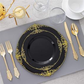 img 3 attached to 350 Pieces of Black and Gold Plastic Plates with Gold Plastic Silverware - Perfect for Weddings & Parties | 50 Dinner Plates, 50 Dessert Plates, 50 Rolled Napkins with Gold Cutlery, 50 Cups