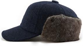 img 4 attached to 🧢 Cozy Wool Baseball Cap for Men with Fur Hunting Trapper Style and Earflap - Unisex in Sizes M, L, and XL