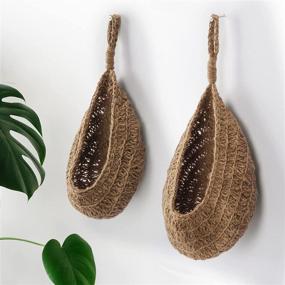 img 1 attached to 🧺 Jute Hanging Onion Basket for Pantry Storage and Organization, Potato Garlic Onion Storage Solution, Boho Kitchen Wall Baskets, Garlic Keeper, Bohemian Handwoven Fruit or Veggie Basket Decor, Set of 2