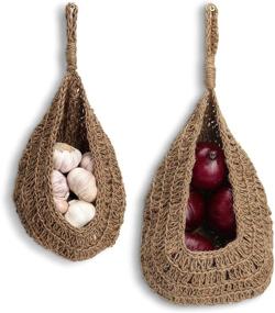 img 4 attached to 🧺 Jute Hanging Onion Basket for Pantry Storage and Organization, Potato Garlic Onion Storage Solution, Boho Kitchen Wall Baskets, Garlic Keeper, Bohemian Handwoven Fruit or Veggie Basket Decor, Set of 2