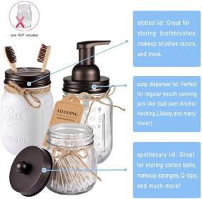 img 3 attached to Rustic Farmhouse Brown Mason Jar Bathroom Accessories Set(4pcs) - Jars Not Included - Foaming Soap Dispenser, Toothbrush Holder, and Apothecary Storage Jars Lids