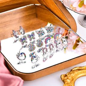 img 1 attached to 🦄 8 Pairs Silver Unicorn Stud Earrings Set: Adorable Cat, Butterfly, Love Heart, Rainbow, Tiny Earrings - Perfect Birthday Party Present for Girls, Women, Daughters, and Girlfriends