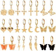 👑 set of 12 gold hoop earrings with charms - silver mini hoop earrings with dangles - huggie hoop earrings pack for women and teen girls logo