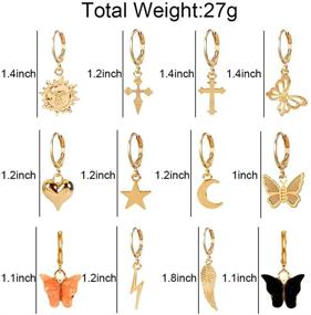 img 2 attached to 👑 Set of 12 Gold Hoop Earrings with Charms - Silver Mini Hoop Earrings with Dangles - Huggie Hoop Earrings Pack for Women and Teen Girls