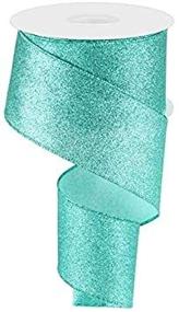 img 2 attached to 2.5 Inch Shimmer Glitter Wired Edge Ribbon - Ice Blue, 10 Yards