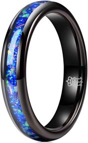 img 4 attached to 💍 THREE KEYS JEWELRY: Elegant White Black Ceramic Ring with Blue White Sand Galaxy Opal Stone Inlay - 4mm 6mm