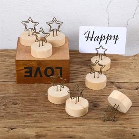 img 2 attached to Yaomiao 15 Pack Wooden Base Place Card Holders with Rustic Iron Wire Picture Picks Clip Holder Stand for Party Decor, Photo Clips, Memos, and Notes (Star Design)