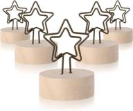 yaomiao 15 pack wooden base place card holders with rustic iron wire picture picks clip holder stand for party decor, photo clips, memos, and notes (star design) логотип