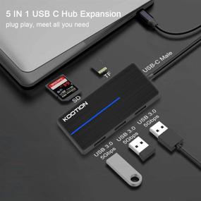 img 3 attached to 🔌 Enhanced KOOTION 5-in-1 USB-C Hub with LED Light, Ultra-Slim Type-C Hub USB 3.0 Adapter for SD Card/Micro SD Card, 3 x USB 3.0 Port and Card Reader