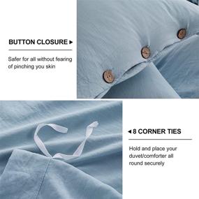 img 1 attached to 🛏️ Washed Microfiber Duvet Cover Set - Queen Size, Light Blue Ultra Soft Comforter Cover Set with 8 Corner Ties & Button Closure, Includes 2 Pillowcases