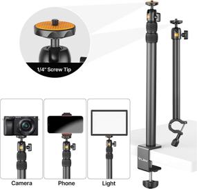 img 1 attached to 📸 JUSMO Camera Desk Mount with Auxiliary Arm: Overhead Camera Mount and Phone Grip with 360° Ballhead – Table C-Clamp Multi Mount Stand for DSLR, Phone, Light, Webcam, and More