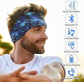 img 3 attached to 🎧 Улучшите свой опыт сном с наушниками для сна MUSICOZY Bluetooth Sports Headband - полосатый голубой: водонепроницаемые, беспроводные и идеальны для тех, кто спит на боку и занимается спортом.