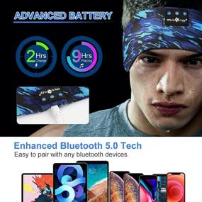 img 2 attached to 🎧 Улучшите свой опыт сном с наушниками для сна MUSICOZY Bluetooth Sports Headband - полосатый голубой: водонепроницаемые, беспроводные и идеальны для тех, кто спит на боку и занимается спортом.