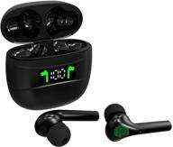 🎧 true wireless earbuds bluetooth headphone with led display & waterproof charging case - hifi premium sound & noise cancelling - black logo