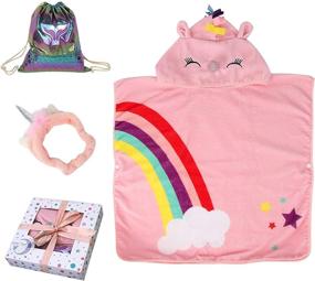img 4 attached to 🦄 Детский набор в форме пони с капюшоном - Подарок для девочек с пончо с капюшоном для малышей, сумкой русалочки и полотенцем для ванны - Включено 3 предмета в наборе.