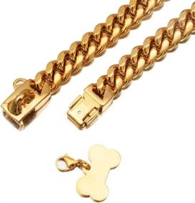 img 3 attached to 🐶 Exquisite 18K Gold Plated Dog Collars with Safety Buckle for Small, Medium, and Large Breeds - Personalized Luxury Thick Chain Necklaces for Pitbulls and French Puppies - Cuban Link Training Collars in 316L Stainless Steel