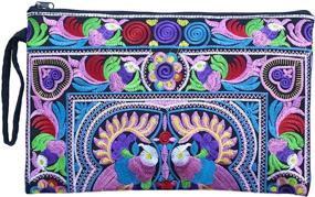 img 4 attached to 👜 Stylish Sabai Jai Large Boho Embroidered Clutch Purse with Wristlet: Fashionable Handbags