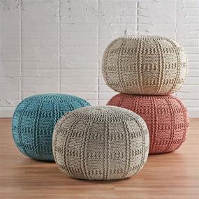 img 1 attached to 💙 Chic and Cozy Valentine Blue Hand Knit Fabric Pouf: The Perfect Accent for Stylish Interior Decor