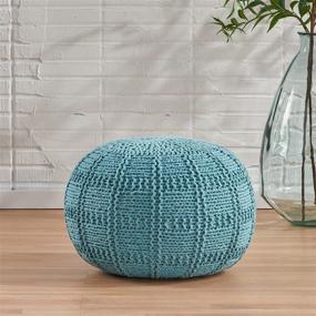 img 3 attached to 💙 Chic and Cozy Valentine Blue Hand Knit Fabric Pouf: The Perfect Accent for Stylish Interior Decor