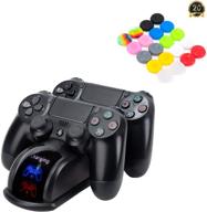 🎮 my genik controller charger: fast charging station dock for ps4/ps4 slim/ps4 pro dualshock 4 controller with double stand & 20 colorful silicone thumb grips logo