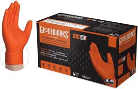 img 4 attached to GLOVEWORKS HD Orange Nitrile Disposable Gloves, 8 Mil, Latex-Free, Powder-Free, for Industrial and Food-Safe Applications, with Raised Diamond Texture