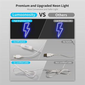 img 3 attached to Lumoonosity Lightning Bolt Neon Sign: USB Powered LED Light for Wall Decor and Gaming Room Setup