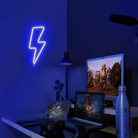 img 1 attached to Lumoonosity Lightning Bolt Neon Sign: USB Powered LED Light for Wall Decor and Gaming Room Setup