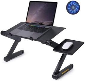 img 4 attached to 🖥️ SAISIBON Adjustable Laptop Stand with USB Cooling Pad and Removable Mouse Tray: Portable and Foldable Laptop Riser, Ergonomic Laptop Table for Bed, Sofa, Desk, and Office. Fits up to 17'' Laptop and Tablet.