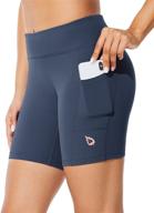 🩳 comfort and functionality: baleaf women's high waisted yoga biker shorts with 3 pockets - perfect for running and compression логотип