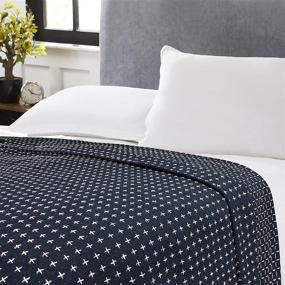 img 4 attached to Cotton Blanket Navy Blue TH5686