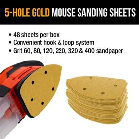 img 1 attached to 🔸 Dura-Gold Premium Mouse Detail Sander Sandpaper - 48 Assorted Grit Sanding Sheets for Woodworking, Wood Crafting, Auto Paint - 5 Hole Pattern Hook & Loop Triangle Mouse Discs