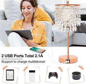 img 3 attached to 🌸 Enhance Your Bedroom Décor with a Set of 2 Touch Control Crystal Table Lamps Rose Gold – Featuring 2 USB Charging Ports, Dimmable 3-Way Lighting, and K9 Crystal Shade – Perfect for Girl's Bedroom