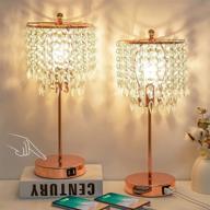 🌸 enhance your bedroom décor with a set of 2 touch control crystal table lamps rose gold – featuring 2 usb charging ports, dimmable 3-way lighting, and k9 crystal shade – perfect for girl's bedroom логотип