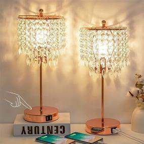 img 4 attached to 🌸 Enhance Your Bedroom Décor with a Set of 2 Touch Control Crystal Table Lamps Rose Gold – Featuring 2 USB Charging Ports, Dimmable 3-Way Lighting, and K9 Crystal Shade – Perfect for Girl's Bedroom