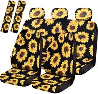 🌻 complete set of 9 sunflower car accessories: front seat covers, rear bench seat covers, back seat cover, headrest covers, and seat belt shoulder pads for all car models logo