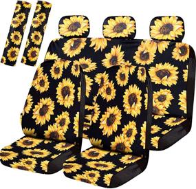 img 4 attached to 🌻 Complete Set of 9 Sunflower Car Accessories: Front Seat Covers, Rear Bench Seat Covers, Back Seat Cover, Headrest Covers, and Seat Belt Shoulder Pads for All Car Models