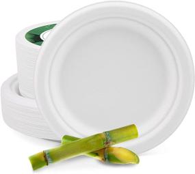 img 4 attached to High-Quality Compostable White Plates - 7Inch/9Inch, 100% Natural Sugarcane 🌿 Fiber, Eco-friendly & Heavy-Duty - Ideal for Dessert, Dinner, Party, Birthday [100-Pack]
