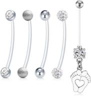 anicina pregnancy belly button rings: sport maternity clear flexible navel rings - long, mix style 14g 35mm 38mm logo