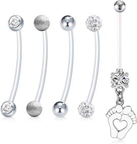 img 4 attached to Anicina Pregnancy Belly Button Rings: Sport Maternity Clear Flexible Navel Rings - Long, Mix Style 14G 35mm 38mm