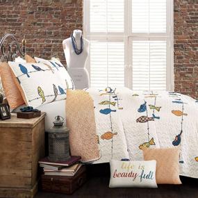 img 3 attached to 🐦 Lush Decor Rowley Quilt - Reversible 7 Piece Bedding Set with Floral, Animal, and Bird Print - Full/Queen Size - Multicolor/Multi - Includes Decorative Pillows