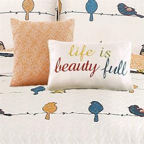 img 2 attached to 🐦 Lush Decor Rowley Quilt - Reversible 7 Piece Bedding Set with Floral, Animal, and Bird Print - Full/Queen Size - Multicolor/Multi - Includes Decorative Pillows