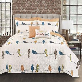 img 4 attached to 🐦 Lush Decor Rowley Quilt - Reversible 7 Piece Bedding Set with Floral, Animal, and Bird Print - Full/Queen Size - Multicolor/Multi - Includes Decorative Pillows