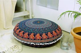 img 1 attached to 🔵 Vibrant 24" Blue Mandala Floor Pillow Cover for Bohemian Yoga Decor - Popular Handicrafts Large Hippie Cushion Case